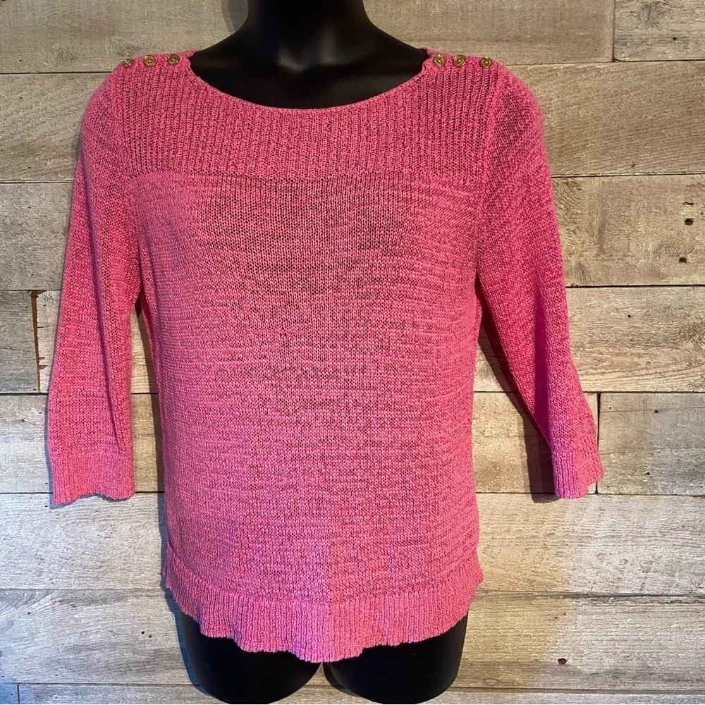 Chaps‎ Women's Pink Lightweight 3/4 sleeve Sweater In Size Large shoulder button